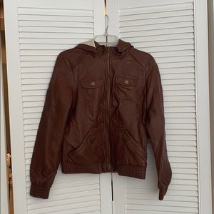 Guess Faux Leather Hooded Jacket